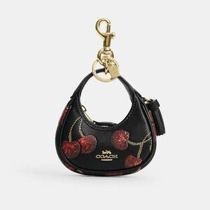 Coach Mini Carmen Bag Charm with Cherry Print Gold Black Red Multi Leather New